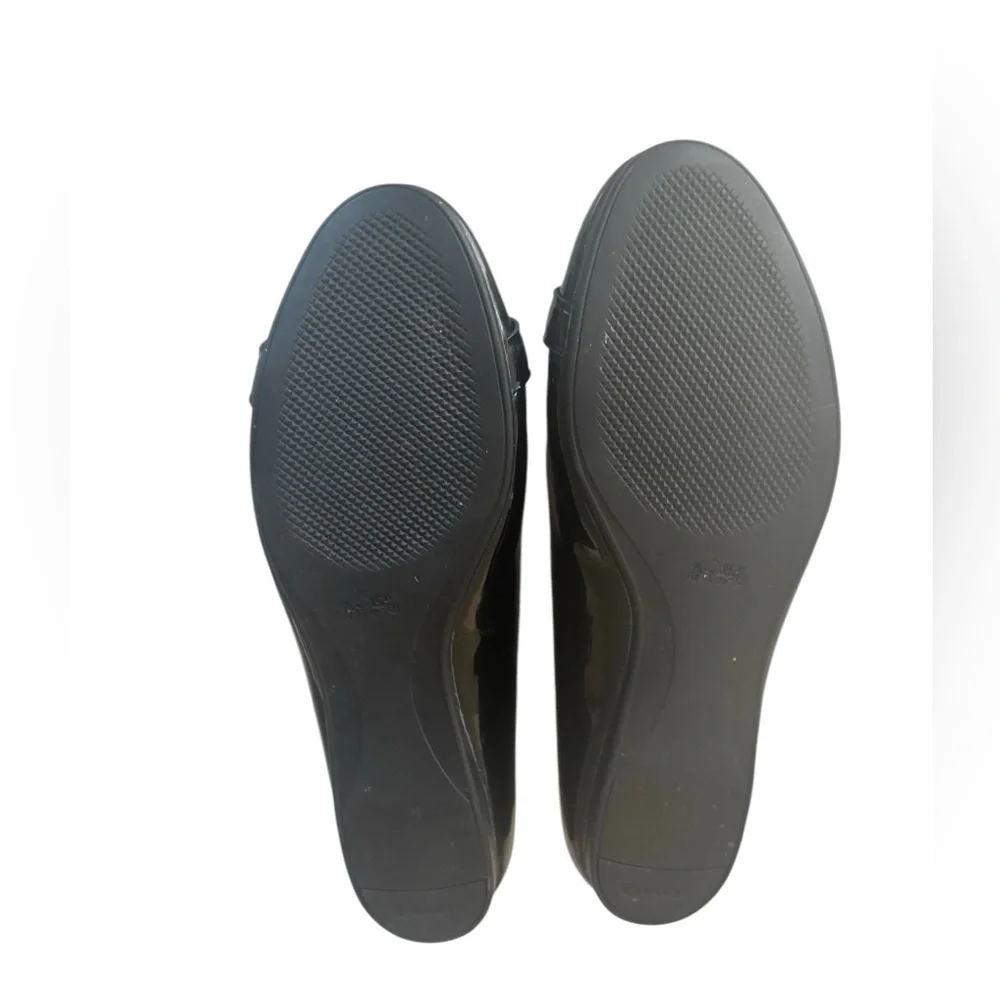 COACH Oswald Black Patent Leather Ballerina Flats with Metal Buckle Accent. - Picture 3 of 12